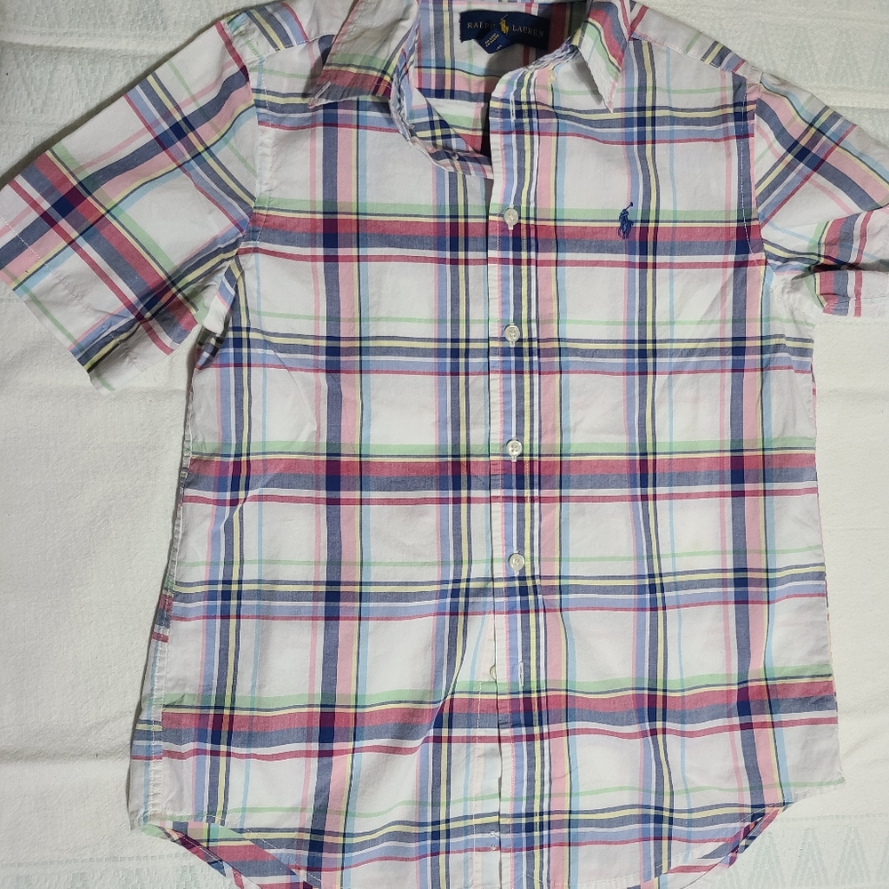Ralph Lauren Boy's Plaid Multicolor Button Down Collar Shirt shirt sz M 10-12